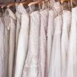A row of wedding dresses